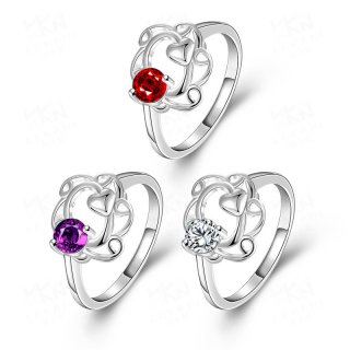 Silver Plated Hollow Out Rose Flower with Luxury Cubic Zirconia Women Rings