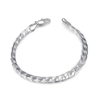 Silver Plated 6mm Flat Bracelet Boys' Fashion Jewelry