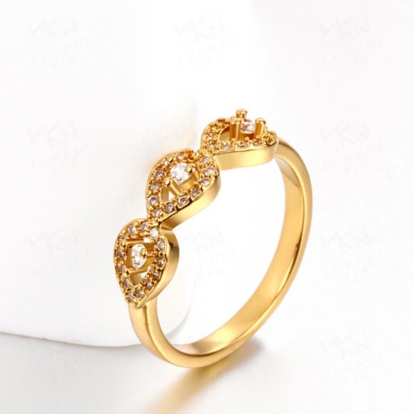 Hearts Shaped 925 Sterling Silver Diamonds Yellow Gold Plated Copper Jewelry Ring for Women