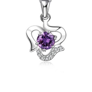 Silver Plated Chain Necklaces Pendant Girls Purple Crystal Jewelry