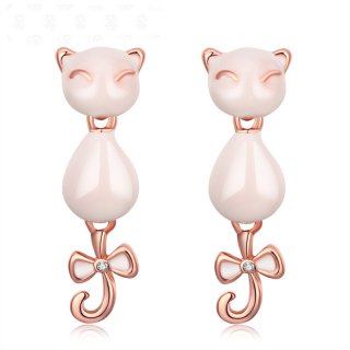 Fashion New Design Cute 3D Animal Stud Earrings Opal Fox Cat Earring Jewelry for Girls Women