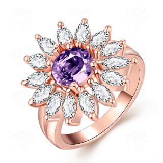 New Fashion Colorful Snow Zircon Ring Cubic Zirconia Purple Crystal SunFlower Rings Jewelry