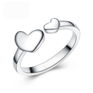 Hearts Shaped 925 Sterling Silver Adjustable Women Jewelry Ring E161