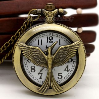 Retro Large Quartz Laugh At The Bird Pocket Watch Bronze Pendant Necklace