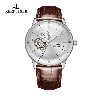 Reef Tiger Classic Glory White Dial Men's Automatic Watch Calfskin Leather Strap RGA8239-YWB