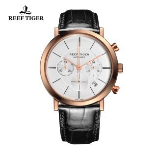 Reef Tiger Business Watch Ultra Thin Rose Gold White Dial Chronograph Quartz Watch RGA162-PWB