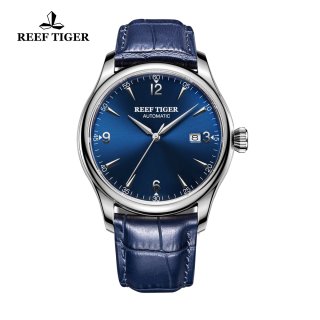Reef Tiger Heritage Dress Automatic Watch Blue Dial Calfskin Leather Strap RGA823G -YLL