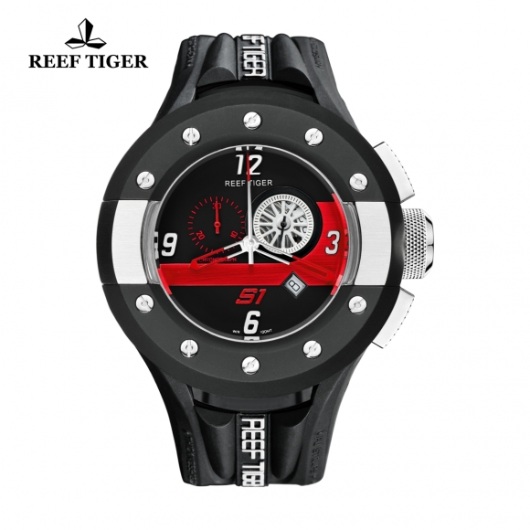 Reef Tiger Rally S1 Casual Watch Stainless Steel Dashboard Dial Rubber Strap Quartz Watch RGA3027-BBBR