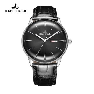 Reef Tiger Classic Heritor Automatic Watch Black Dial Leather Strap Watches For Men RGA8238-YBB
