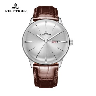 Reef Tiger Classic Heritor Men's Watch White Dial Leather Strap Automatic Watches RGA8238-YWB