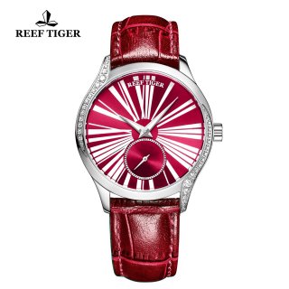 Reef Tiger Love Highness Casual Diamonds Bezel Watch Steel Case Leather Strap RGA1561-YRR