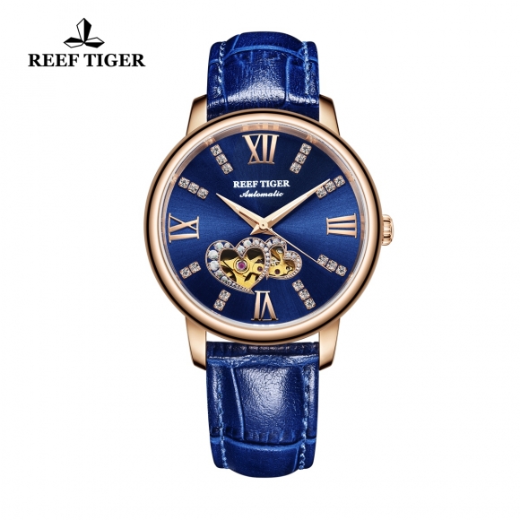 Reef Tiger Fashion Lady Watch Blue Dial Automatic Rose Gold Watch RGA1580-PLL