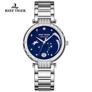 Reef Tiger Love Fashion Lady Watch Steel Blue Dial Automatic Watch RGA1592-YLY