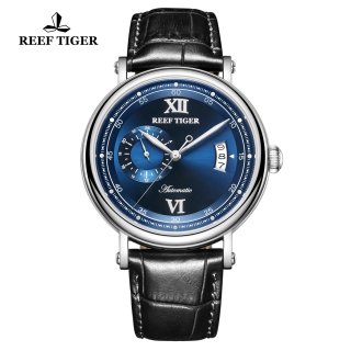 Reef Tiger Seattle Sander Mens Fashion Steel Blue Dial Leather Strap Automatic Watch RGA1617-2-YLB