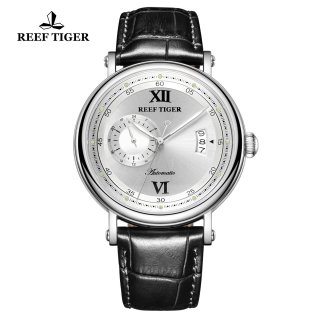 Reef Tiger Seattle Sander Mens Fashion Steel White Dial Leather Strap Automatic Watch RGA1617-2-YWB