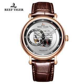 Reef Tiger Seattle Reserve Fashion Rose Gold White Dial Leather Strap Automatic Watch RGA1617-PWS