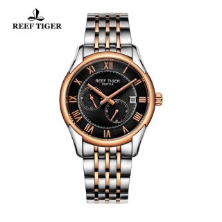 Reef Tiger Business Watch Rose Gold/Steel Black Dial Automatic Watch RGA165-TBT