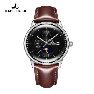 Reef Tiger Seattle Philosopher Men's Casual Watch Silky Leather Strap Automatic Watches with Date Day RGA1653-YBSH