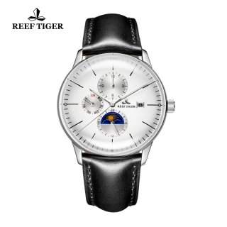 Reef Tiger Seattle Philosopher Casual Men Watches White Dial Automatic Watch with Date Day RGA1653-YWBH