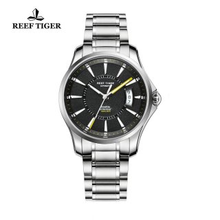 Reef Tiger Sports Watch Steel Case Black Dial Steel Bracelet Automatic Watch RGA166-YBYG