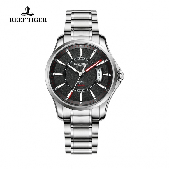 Reef Tiger Sports Watch Steel Case Black Dial Steel Bracelet Automatic Watch RGA166-YBYR