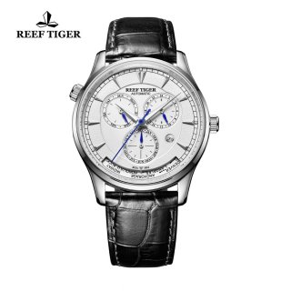 Reef Tiger Geographer White Dial World Time with Day Date Month Steel Watch RGA1951-YWB