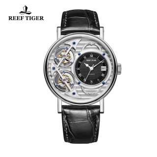 Reef Tiger Artist Magician Men's Casual Steel Watches Leather Strap Automatic Watch With Date RGA1995-YSBB