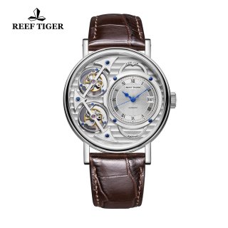 Reef Tiger Artist Magician Casual Steel Men's Watches Leather Strap Automatic Watch With Date RGA1995-YSSS