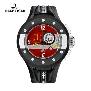 Reef Tiger Rally S1 Casual Watch Stainless Steel Rubber Strap Red Dashboard Dial Quartz Watch RGA3027-BRBW