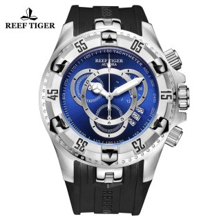 Reef Tiger Aurora Hercules II Fashion Steel Rubber Strap Blue Dial Quartz Watch RGA303-2-YLB