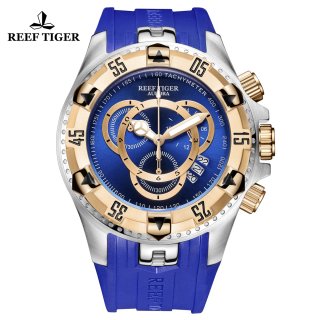 Reef Tiger Aurora Hercules II Fashion Steel/Rose Gold Rubber Strap Blue Dial Quartz Watch RGA303-2-YLLG