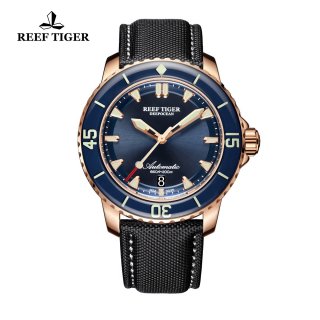 Reef Tiger Deep Ocean Casual Men's Rose Gold Watches Nylon Strap Automatic Watch With Date RGA3035-PLB