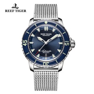 Reef Tiger Deep Ocean Men's Casual Steel Watches Blue Dial Automatic Watch RGA3035-YLY