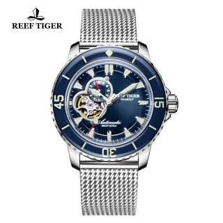Reef Tiger Sea Wolf Dress Automatic Watch Steel Blue Dial RGA3039-YLY