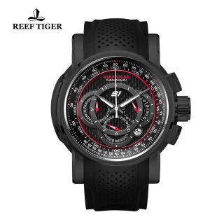 Reef Tiger Top Speed Sport Watches Chronograph PVD Case Black Dial Rubber Strap Watches RGA3063-BRB