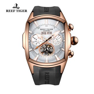 Reef Tiger Automatic Sport Watches Rose Gold Case White Dial Rubber Strap Watches RGA3069-PWB