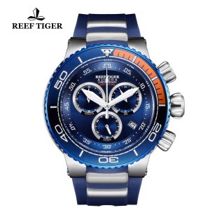 Reef Tiger Aurora Grand Ocean Fashion Watch Rubber Strap Blue Dial Chronograph Quartz Watch RGA3168-YLL