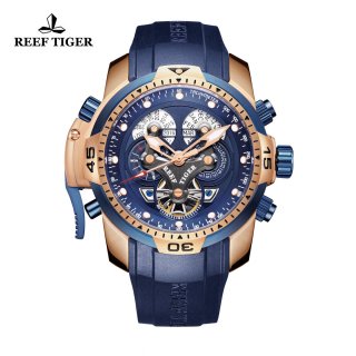 Reef Tiger Concept Sport Watches Automatic Watch Rose Gold Case Blue Rubber RGA3503-PLLB