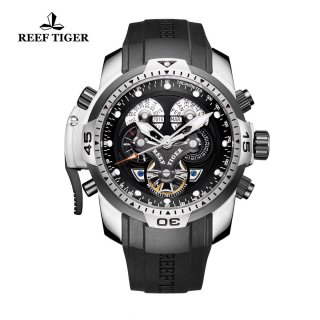 Reef Tiger Concept Sport Watches Automatic Watch Steel Case Black Rubber RGA3503-YBBB