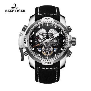 Reef Tiger Concept Sport Watches Automatic Watch Steel Case Black Leather RGA3503-YBBLB