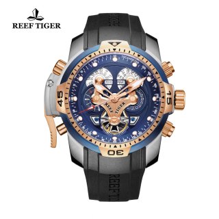 Reef Tiger Concept Sport Watches Automatic Watch Two Tone Case Black Rubber RGA3503-YLBG