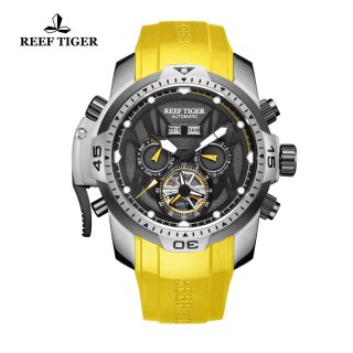 Reef Tiger Transformer Sport Watches Complicated Watch Steel Case Yellow Rubber RGA3532-YBBY