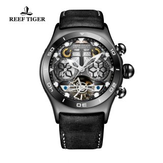 Reef Tiger Air Bubble Sport Casual Watches Automatic Watch PVD Case Leather Strap RGA703-BBB