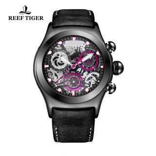 Reef Tiger Big Bang Sport Casual Watches Chronograph Watch PVD Case Leather Strap RGA792-BBB
