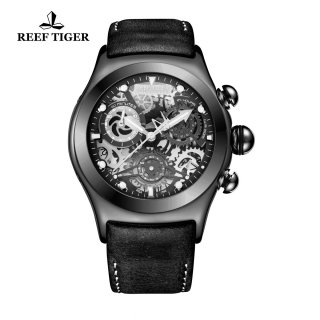 Reef Tiger Big Bang Sport Casual Watches Chronograph Watch PVD Case Leather Strap RGA792-BBBW