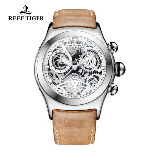 Reef Tiger Big Bang Sport Casual Watches Chronograph Watch Steel Case Skeleton Dial RGA792-YWB