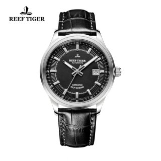 Reef Tiger Imperator Business Watch Automatic Steel Black Dial Calfskin Leather RGA8015-YBB