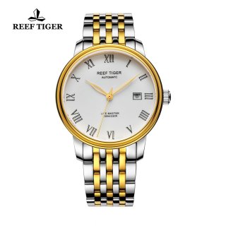 Reef Tiger Life-Master Dress Watch Automatic Yellow Gold/Steel White Dial RGA812-GWT
