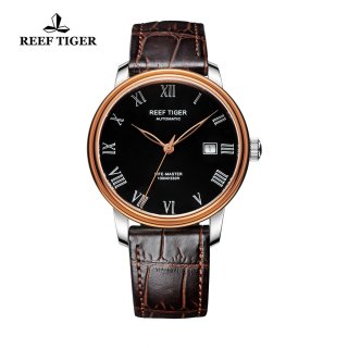Reef Tiger Life-Master Business Watch Automatic Rose Gold/Steel Black Dial RGA812-PBB