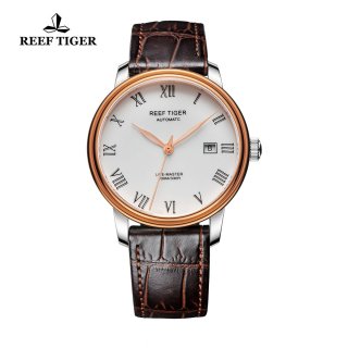 Reef Tiger Life-Master Business Watch Automatic Rose Gold/Steel White Dial RGA812-PWB